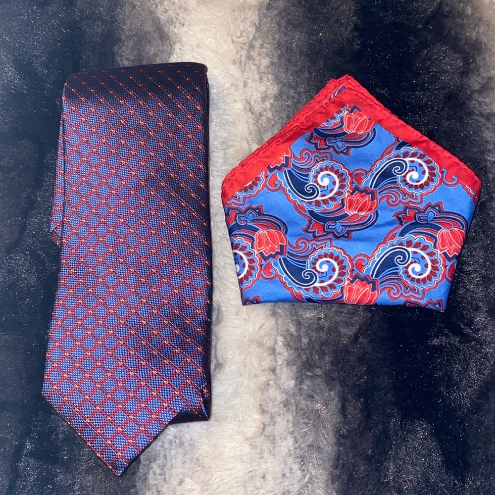 Red & Blue Matching Tie and Pocket Square